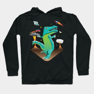 Space Dinosaur Versus UFO Hoodie